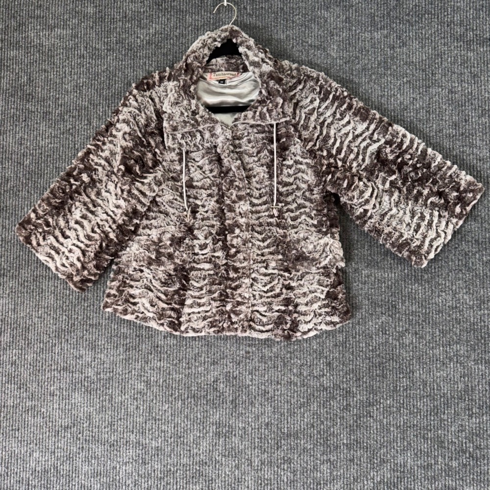 Womens M Faux Fur Cropped Jacket Y2K Glam Maximalist Coquette‎ Holiday Party